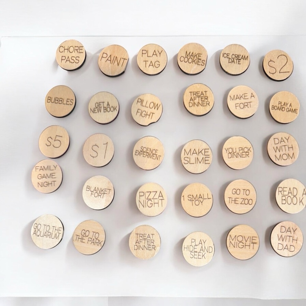 Tan and Black Engraved Wooden Tokens